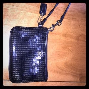 Authentic Blue bedazzled coach wristlet